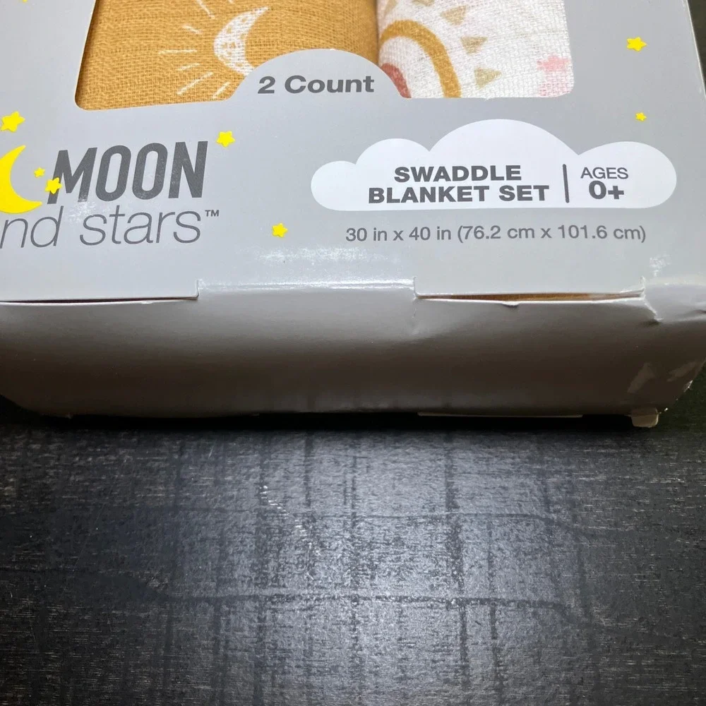 Moon and Stars Swaddle Blanket Set 2 Count 30x40 Sun Rainbow Print Ages 0+